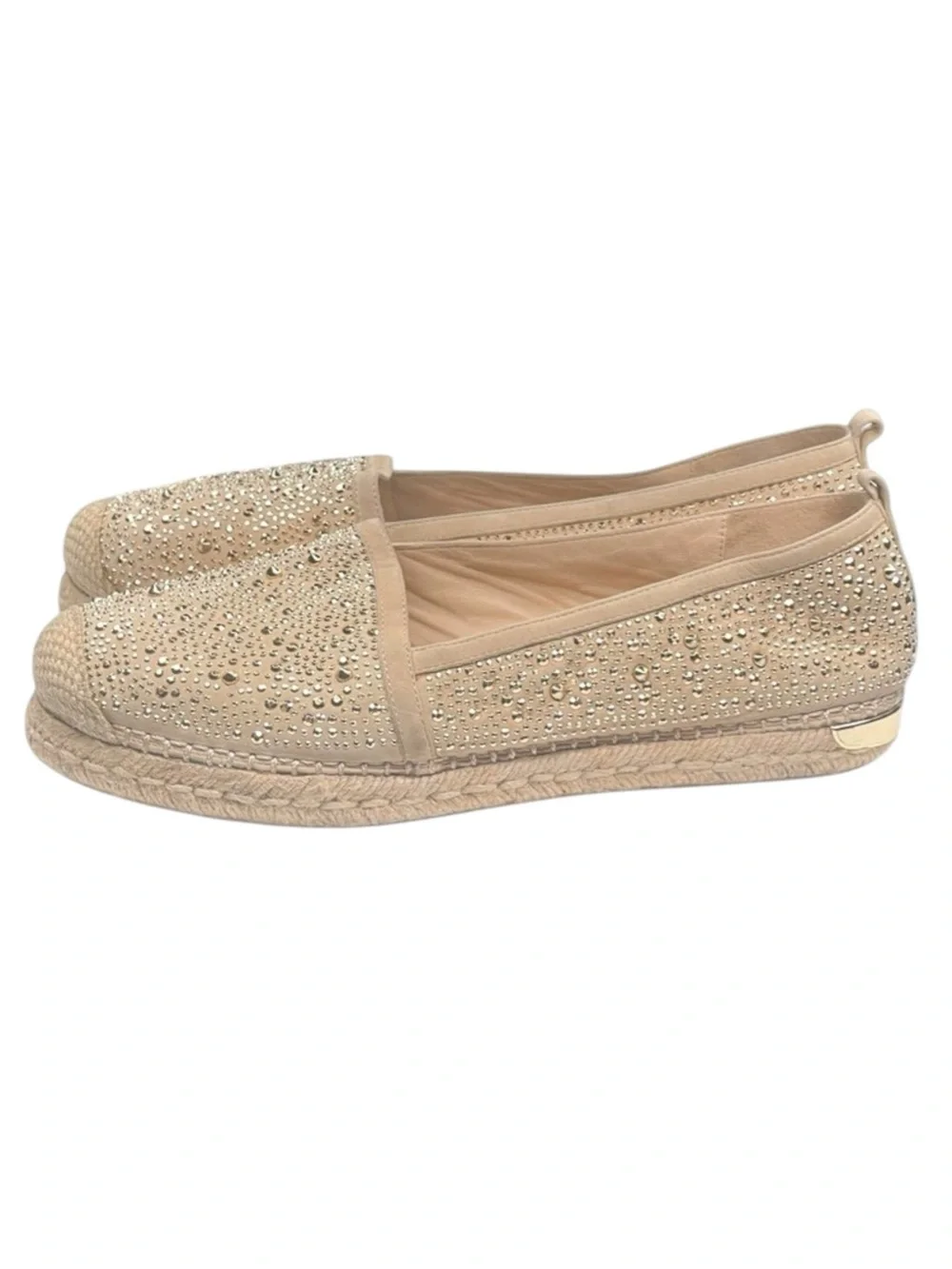 Stuart Weitzman ☀︎︎ Rockon Stud Flat Espadrilles ☀︎︎ Natural Gold Leather ☀︎︎ 9M